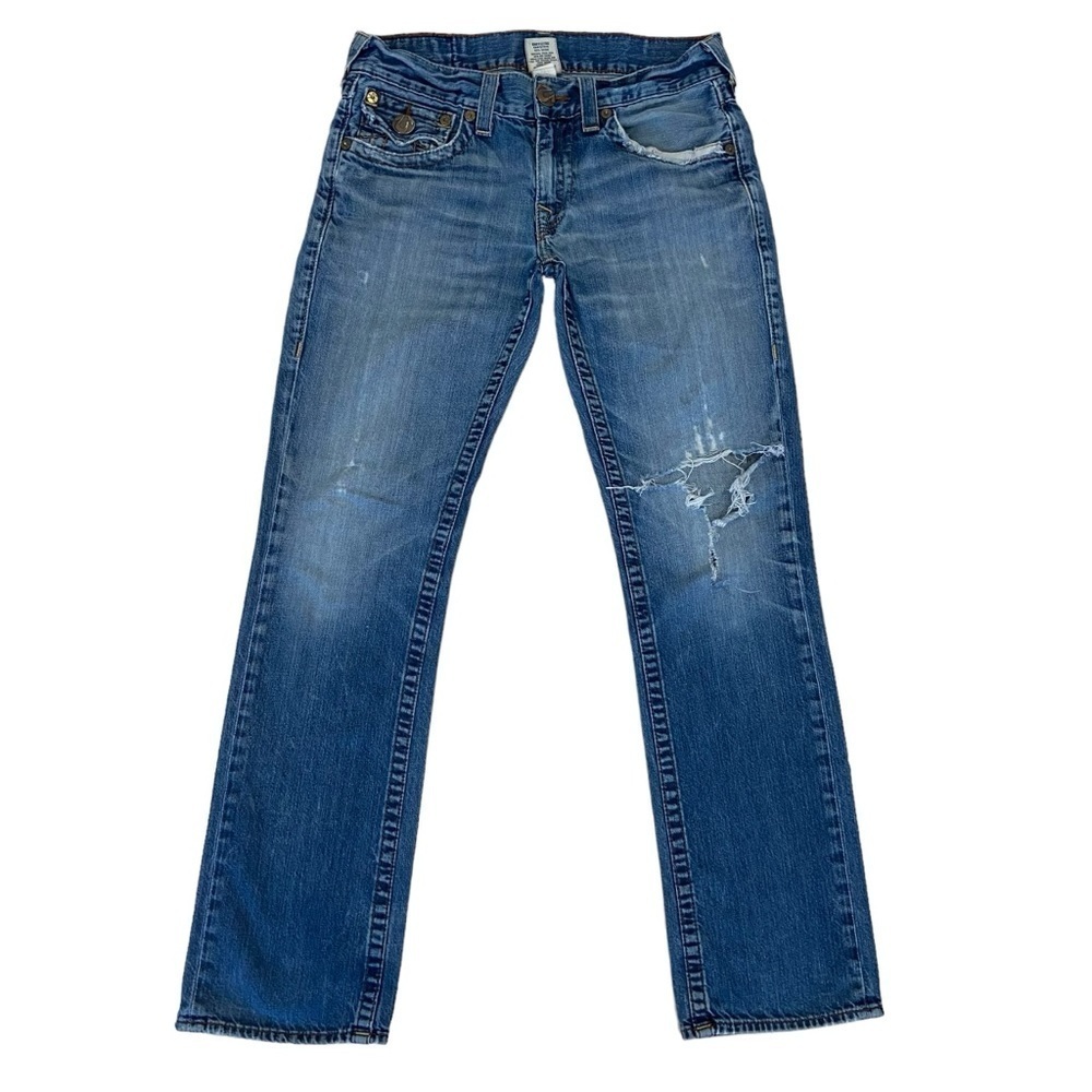 True Religion Straight men unisex jeans blue distressed ripped denim size 31